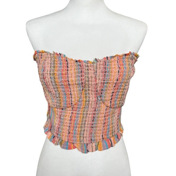 Pilcro Women’s Size M Rainbow Smocked Top Festival Going Out Strapless - Picture 3 of 11